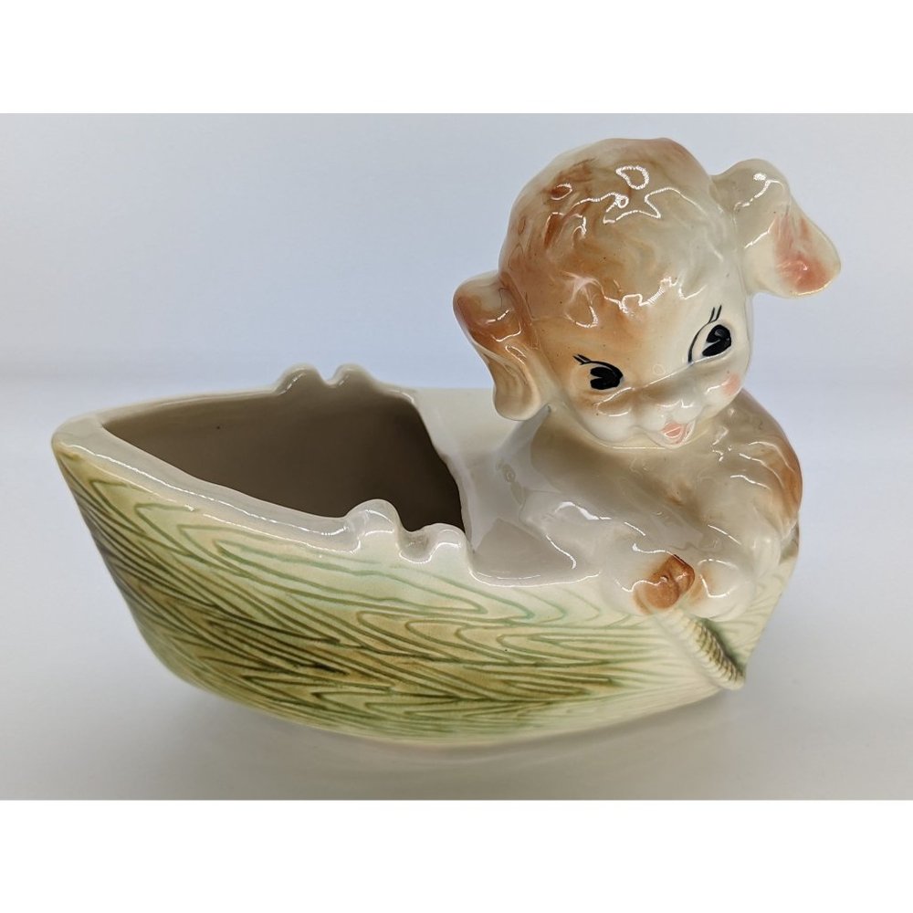 Vintage Shawnee 736 USA Ceramic Planter Lamb in Row Boat Baby Animal